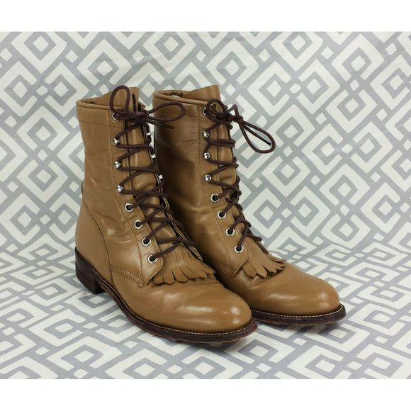 Justin Boots Shoes - Vintage Justin Lace Up Leather Ankle Boots